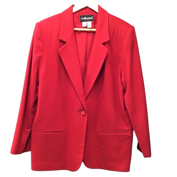 Sag Harbor Jackets & Blazers - Sag Harbor Womens Wool Blazer Size 14P Single Breasted Shoulder Pads Red Jacket